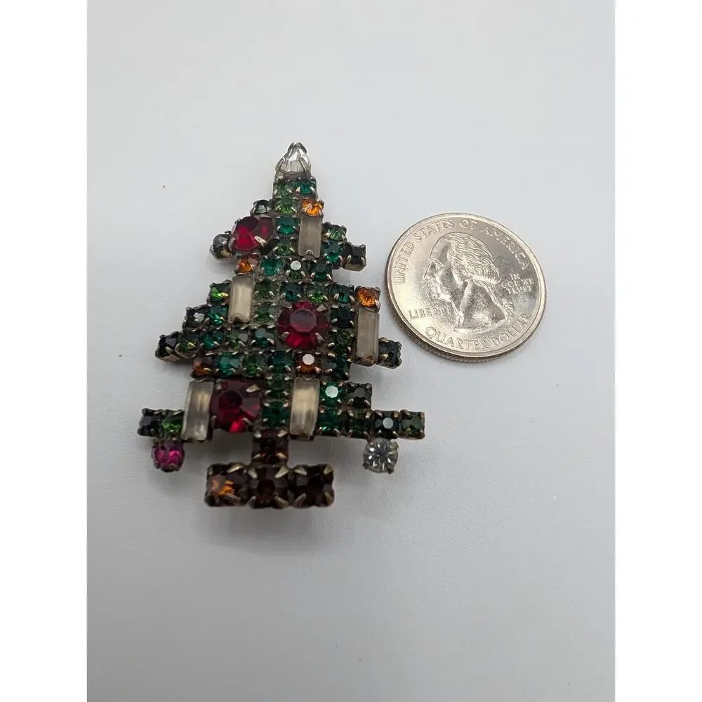 Vintage WEISS Christmas Tree Brooch Pin Rhinestone Holiday Jewelry Signed